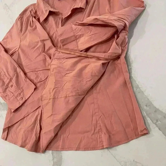 Apostrophe Stretch 1/4 Button Blouse 3/4 Sleeve Shirt Orange/Pink Womens XL Work - Picture 4 of 5